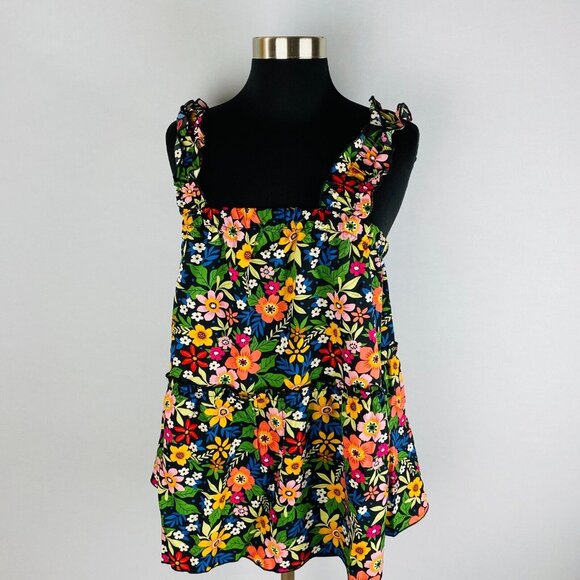 Shein Curve Colorful Variety Of Flowers Print Ruffle Strap Sleeves Tank Top 0XL - Picture 1 of 8